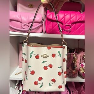 Coach Mollie Bucket 22 With Heart Cherry Print